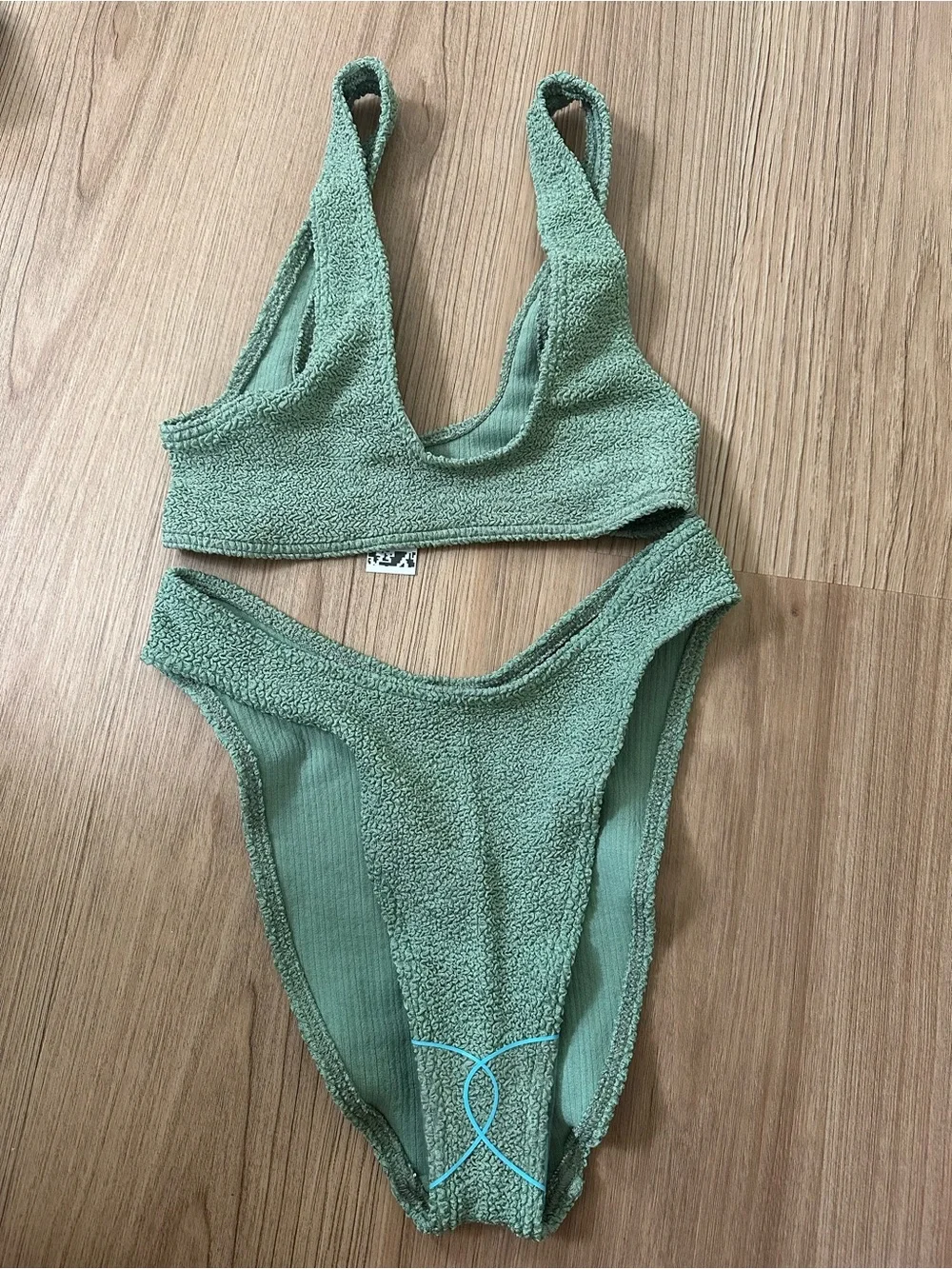 ASOS Textured Scoop Bikini Set in Sage Green